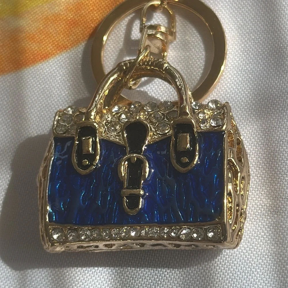 NWT rhinestone and enamel keychain purse charm